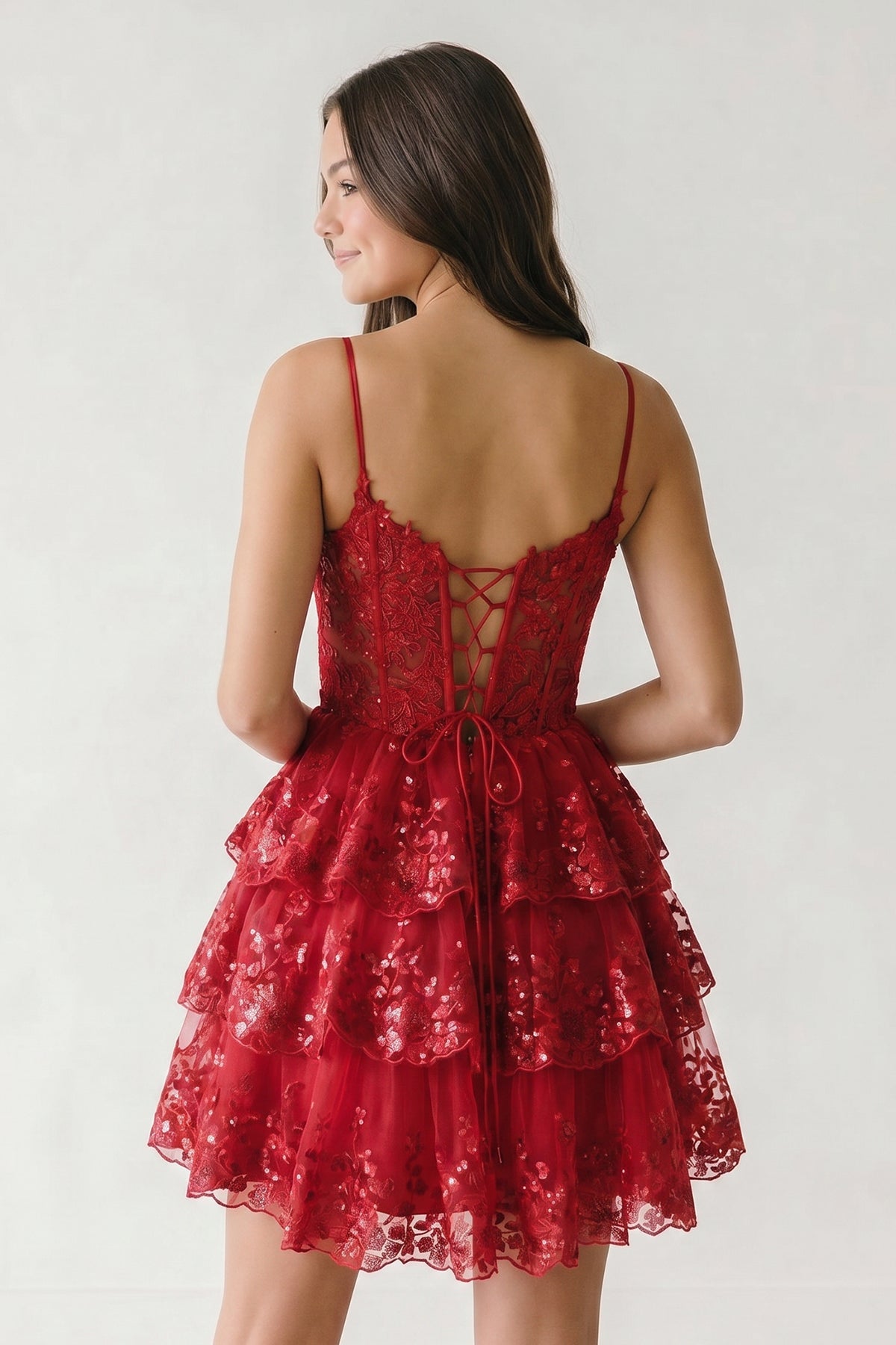 A- Line Sky Blue Sequins Multi-Layers Short Homecoming Dress - Curvevia