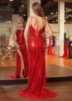 Mermaid Spaghetti Straps Appliques Evening Dress with Slit - Curvevia
