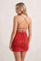 Sheath Spaghetti Straps Lace Short Homecoming Dresses - Curvevia
