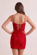 Pink Spaghetti Straps Tight Short Homecoming Dress with Appliques - Curvevia