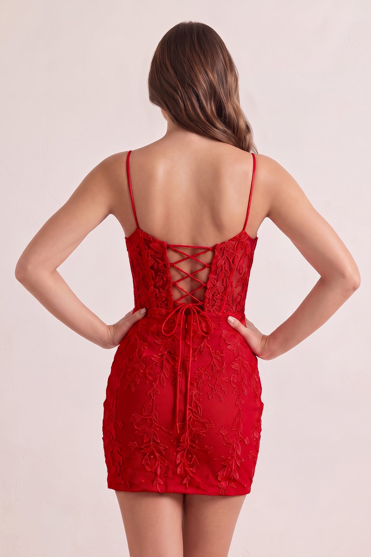 Pink Spaghetti Straps Tight Short Homecoming Dress with Appliques - Curvevia
