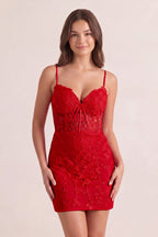 Pink Spaghetti Straps Tight Short Homecoming Dress with Appliques - Curvevia