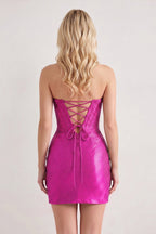 Red Sparkly Beaded Strapless Sheath Corset Homecoming Dress - Curvevia