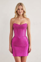 Red Sparkly Beaded Strapless Sheath Corset Homecoming Dress - Curvevia