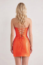 Red Sparkly Beaded Strapless Sheath Corset Homecoming Dress - Curvevia