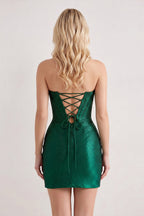 Red Sparkly Beaded Strapless Sheath Corset Homecoming Dress - Curvevia