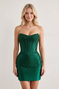 Red Sparkly Beaded Strapless Sheath Corset Homecoming Dress - Curvevia