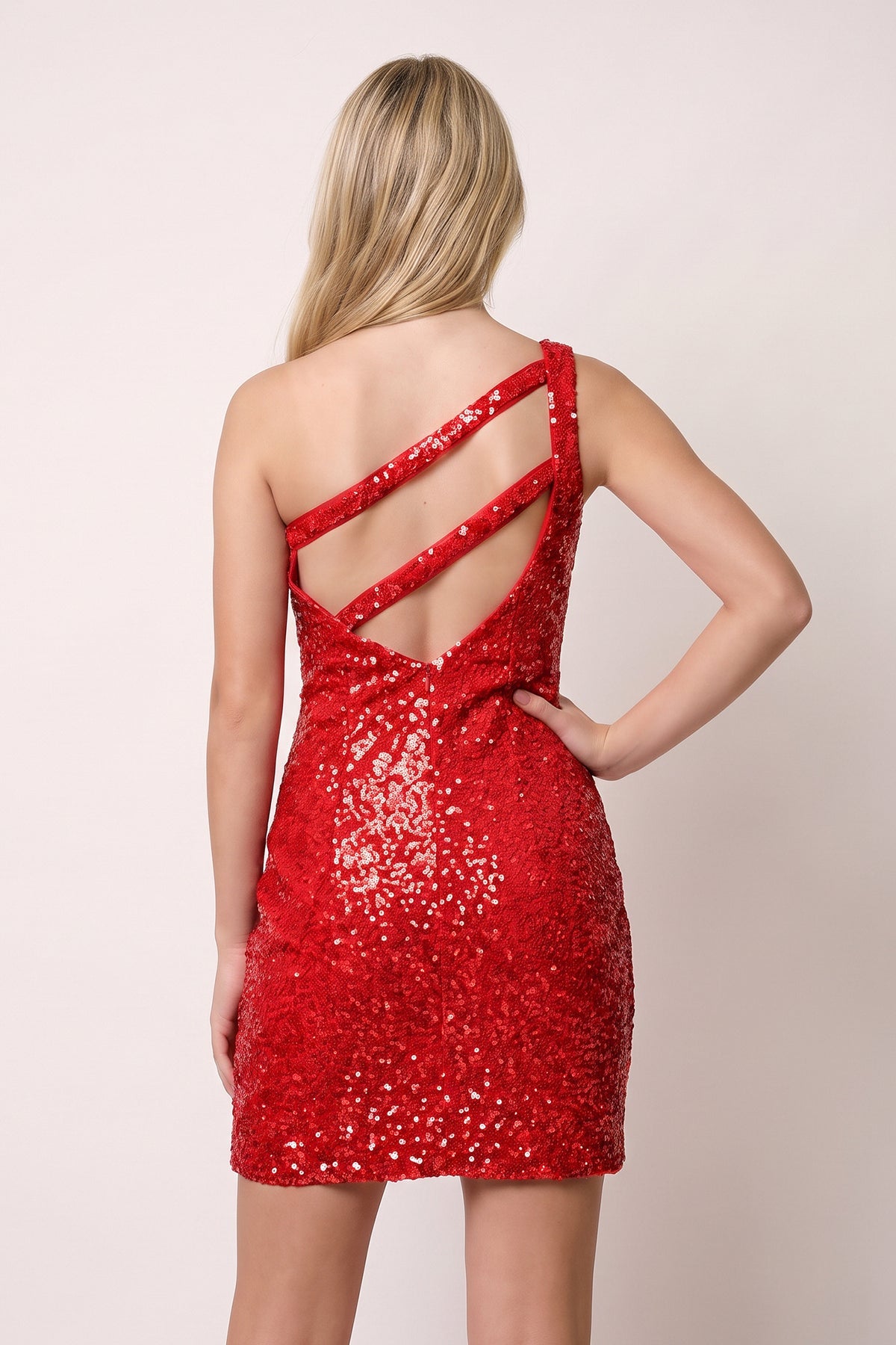 Orange Sparkly Bodycon One Shoulder Sequins Mini Party Dresses with Keyhole - Curvevia