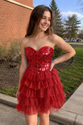 Sparkly Champagne Sweetheart A-Line Tulle Tiered Homecoming Dress - Curvevia