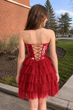 Sparkly Champagne Sweetheart A-Line Tulle Tiered Homecoming Dress - Curvevia