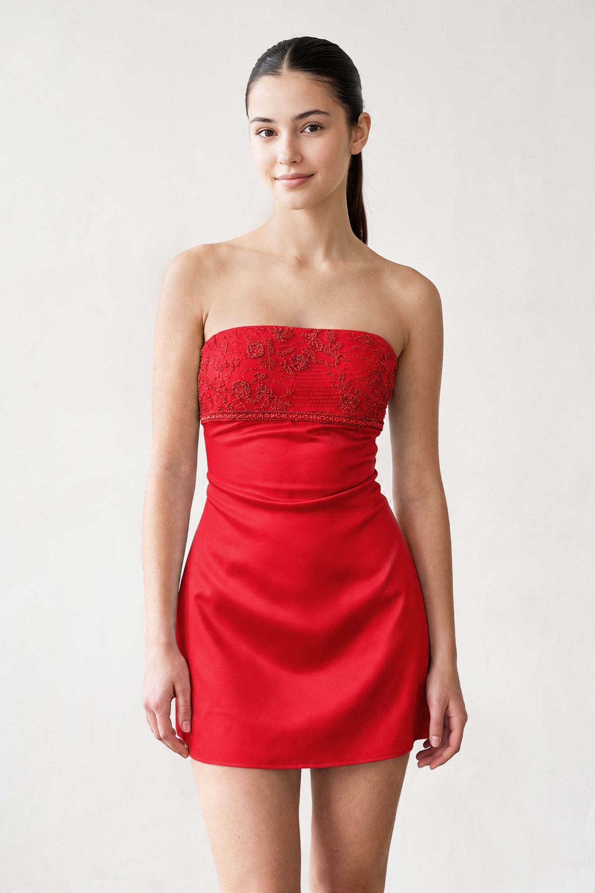 Aqua Strapless Appliqued Satin Sheath Homecoming Dress - Curvevia