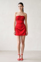 Aqua Strapless Appliqued Satin Sheath Homecoming Dress - Curvevia