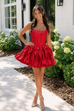 Strapless Black Beaded Short Homecoming Dress with Bow - Curvevia