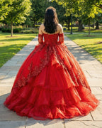 Red Sweetheart Quinceanera Dresses with Long Sleeves - Curvevia