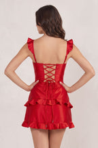 Red Sweetheart Satin Ruffles Short Homecoming Dresses - Curvevia