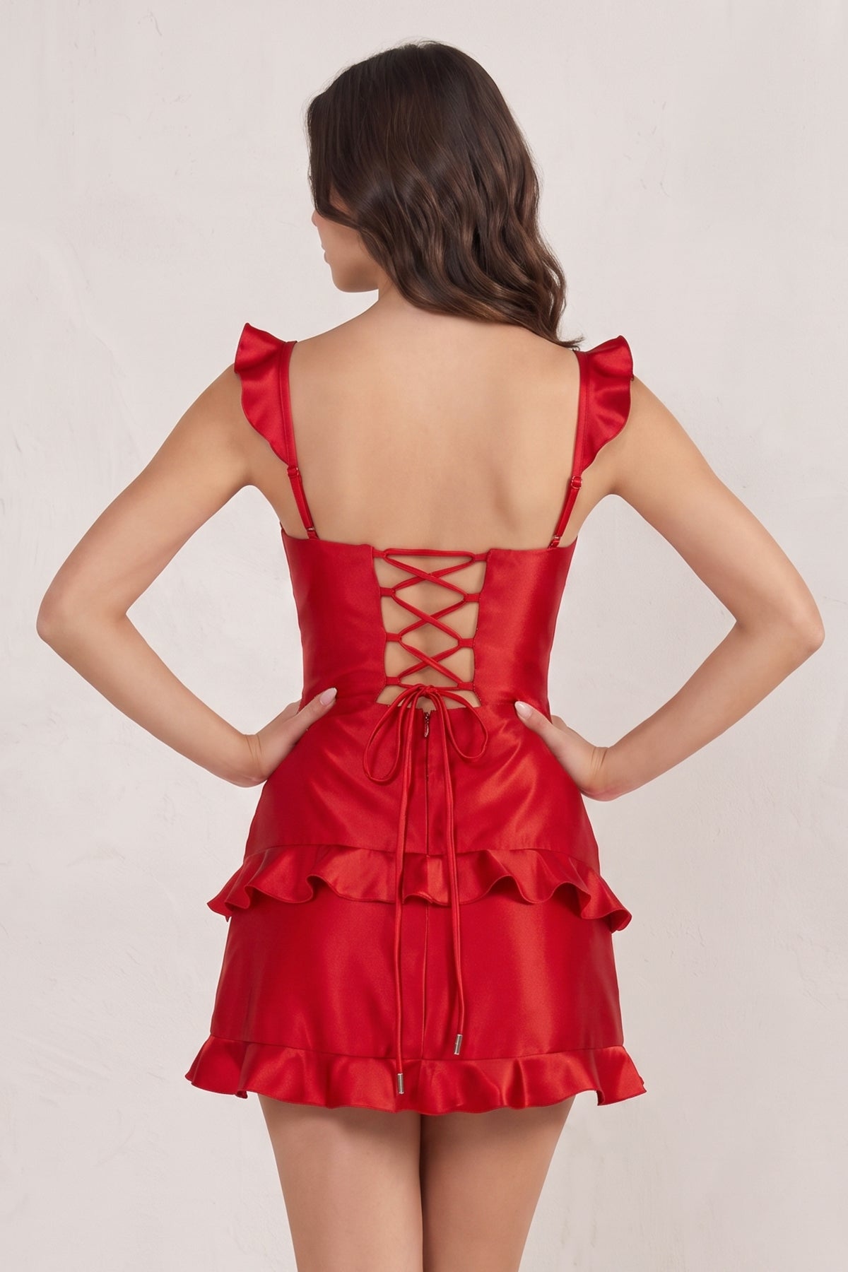Red Sweetheart Satin Ruffles Short Homecoming Dresses - Curvevia