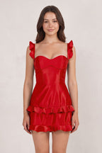 Red Sweetheart Satin Ruffles Short Homecoming Dresses - Curvevia