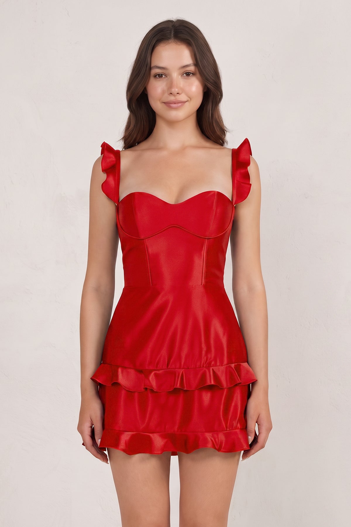 Red Sweetheart Satin Ruffles Short Homecoming Dresses - Curvevia