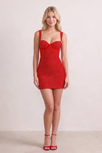 Red Sweetheart Satin Sheath Homecoming Dress with Rhinestones - Curvevia