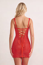 Red Sweetheart Satin Sheath Homecoming Dress with Rhinestones - Curvevia