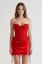 Pink Sweetheart Sheath Corset Ruched Satin Homecoming Dress with Beading - Curvevia