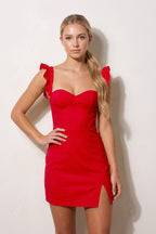 Yellow Sweetheart Sheath Ruffled Linen Homecoming Dress With Slit - Curvevia