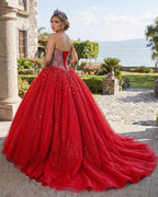Navy Blue Sweetheart Tulle Quinceanera Dresses With Beadings - Curvevia