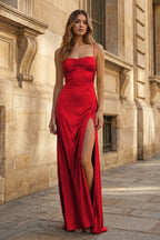 Spaghetti Straps Long Sheath Evening Dress With Split - Curvevia
