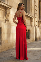 Spaghetti Straps Long Sheath Evening Dress With Split - Curvevia