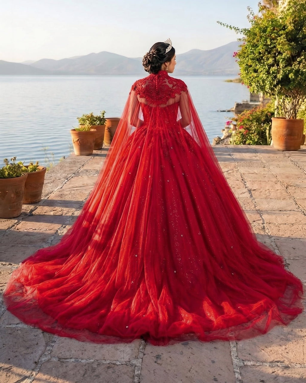 Royal Blue Tulle Ball Gown Prom Dress With Cape - Curvevia
