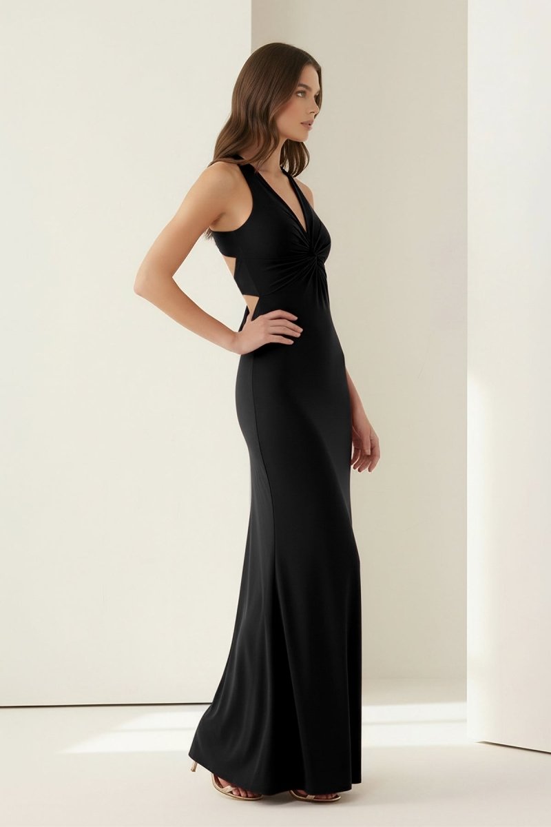 Pink Halter Mermaid Pleated Open Back Long Evening Dress - Curvevia