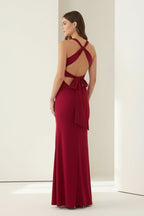Pink Halter Mermaid Pleated Open Back Long Evening Dress - Curvevia
