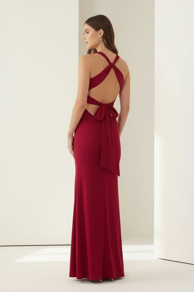 Pink Halter Mermaid Pleated Open Back Long Evening Dress - Curvevia