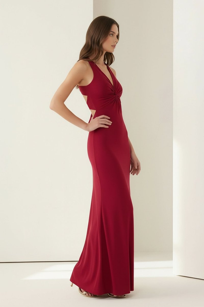 Pink Halter Mermaid Pleated Open Back Long Evening Dress - Curvevia