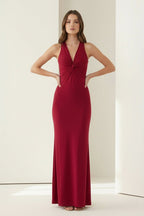 Pink Halter Mermaid Pleated Open Back Long Evening Dress - Curvevia