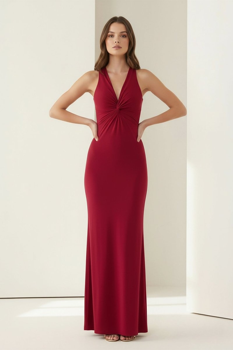 Pink Halter Mermaid Pleated Open Back Long Evening Dress - Curvevia