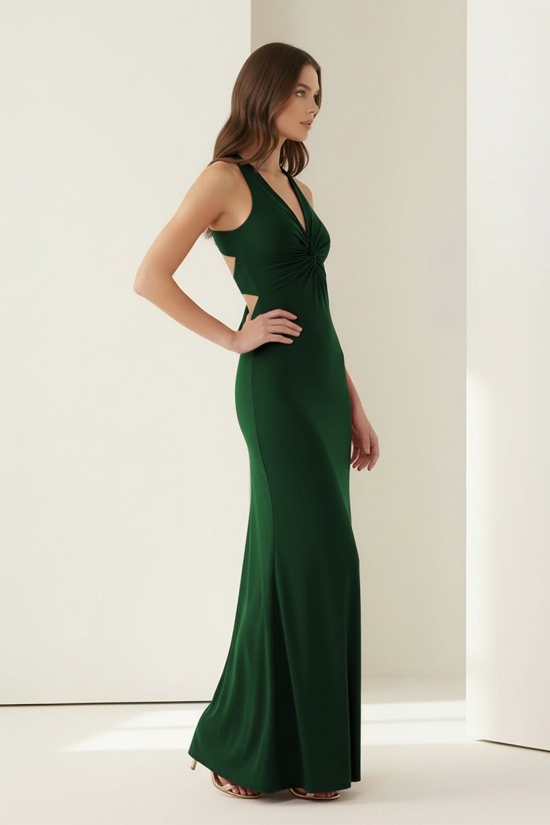 Pink Halter Mermaid Pleated Open Back Long Evening Dress - Curvevia