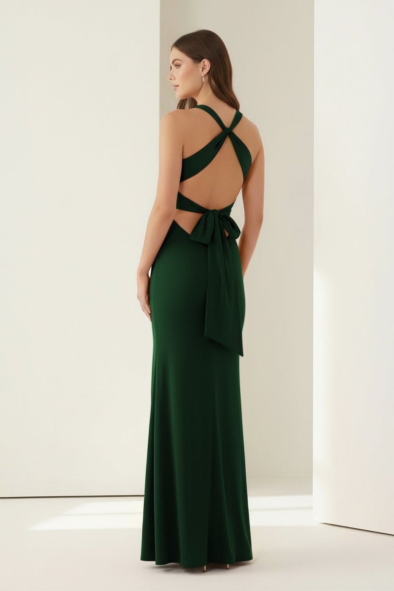 Pink Halter Mermaid Pleated Open Back Long Evening Dress - Curvevia