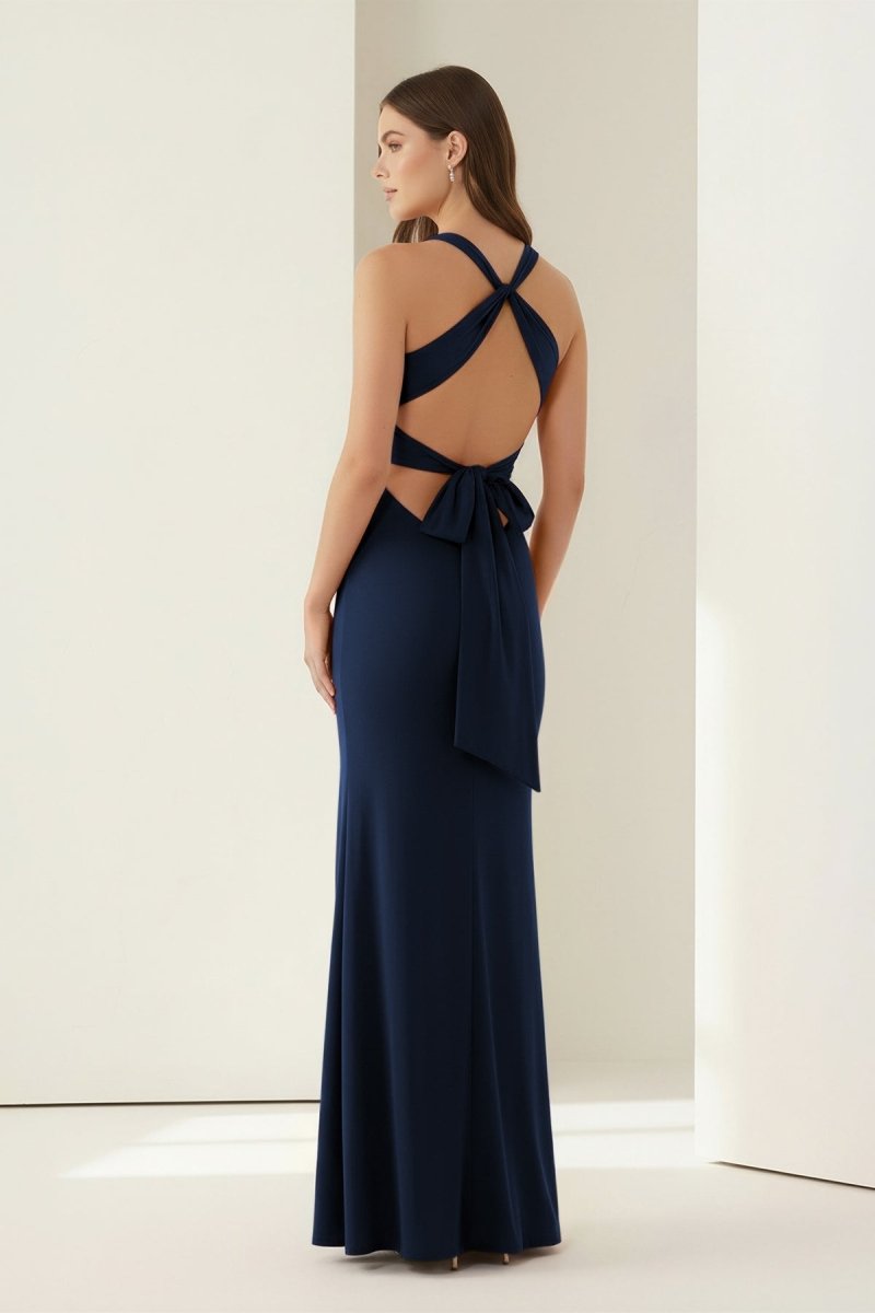 Pink Halter Mermaid Pleated Open Back Long Evening Dress - Curvevia