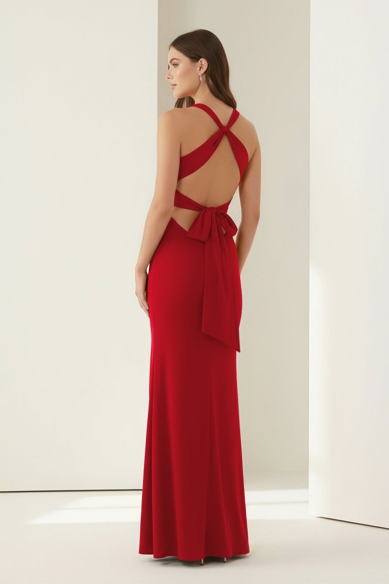 Pink Halter Mermaid Pleated Open Back Long Evening Dress - Curvevia