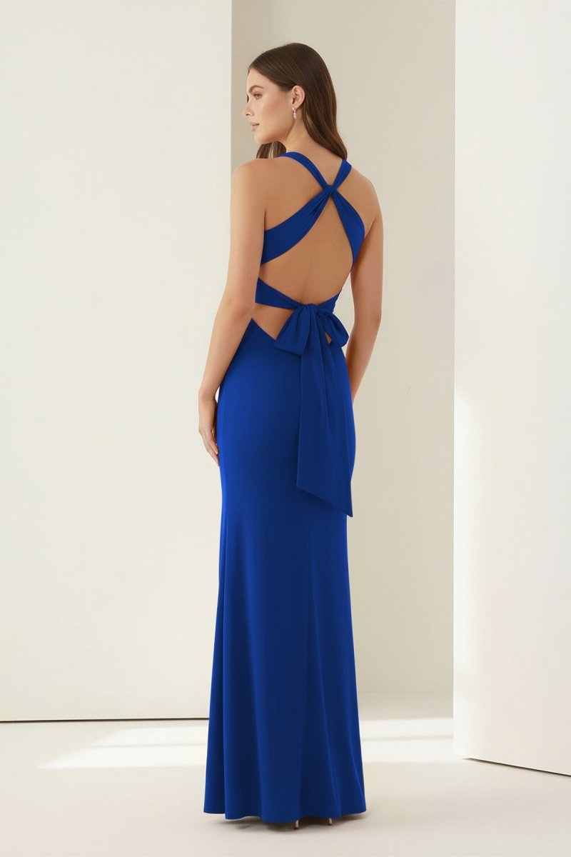 Pink Halter Mermaid Pleated Open Back Long Evening Dress - Curvevia