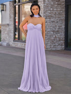 A Line Light Pink Sweetheart Chiffon Long Prom Dress - Curvevia