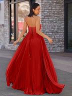 A Line Light Pink Sweetheart Chiffon Long Prom Dress - Curvevia