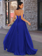 A Line Light Pink Sweetheart Chiffon Long Prom Dress - Curvevia