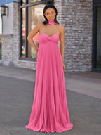 A Line Light Pink Sweetheart Chiffon Long Prom Dress - Curvevia