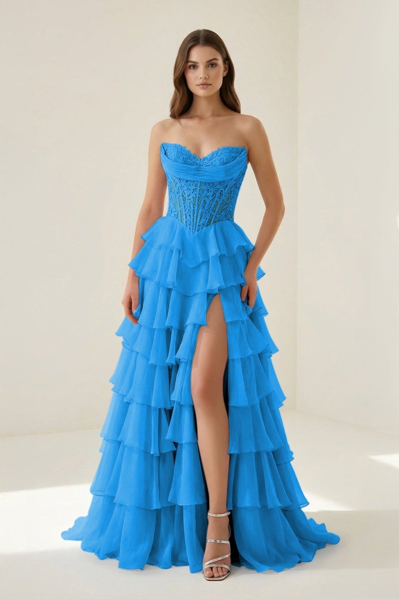 Pink Sweetheart A Line Chiffon Ruffled Wedding Guest Dress With Appliques - Curvevia