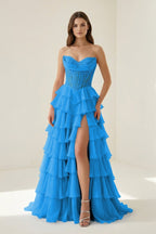 Pink Sweetheart A Line Chiffon Ruffled Wedding Guest Dress With Appliques - Curvevia