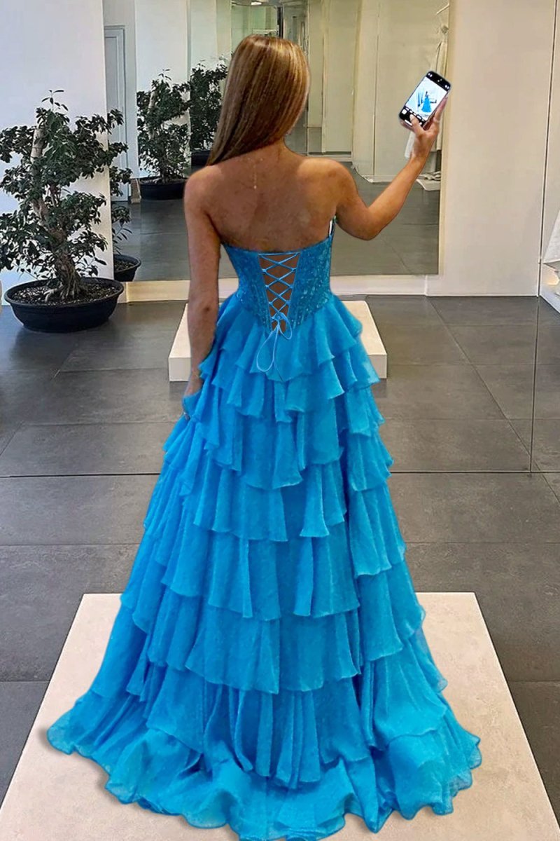 Pink Sweetheart A Line Chiffon Ruffled Wedding Guest Dress With Appliques - Curvevia