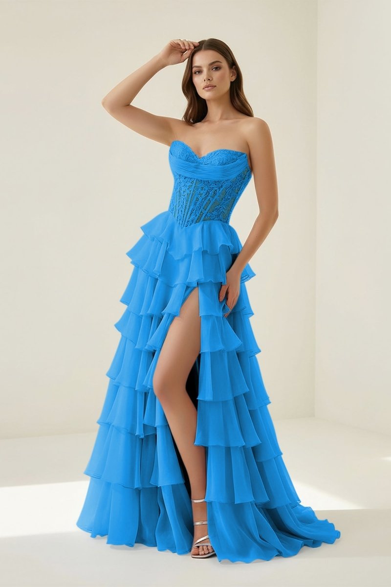 Pink Sweetheart A Line Chiffon Ruffled Wedding Guest Dress With Appliques - Curvevia