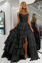 Pink Sweetheart A Line Chiffon Ruffled Wedding Guest Dress With Appliques - Curvevia